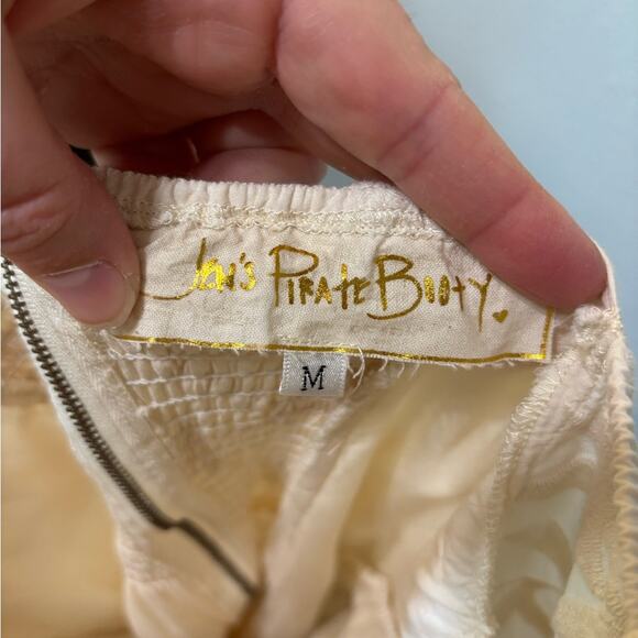 Jen’s Pirate Booty Cream Embroidered Leaf Puff Sleeve Mini Bodycon Boho Dress M - Picture 5 of 7